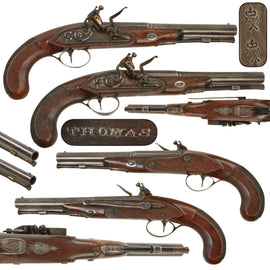 Original 18th Century Pair of English Flintlock Belt Pistols Signed THOMAS with Waterproof Locks, Half Stocks, and Tower Private Proofs, Circa 1790-1810