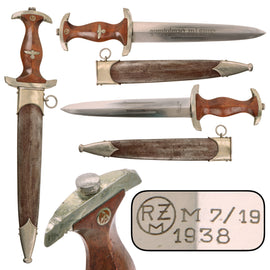 Original German Pre-WWII 1938 SA Model 1933 Service Dagger by Ed. Wüsthof RZM M7/19 with Scabbard