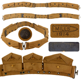 Original U.S. WWI Rare USMC Marine Corps Mills No. 170 Horizontal Pocketed Pistol Belt - Rimmed Marine Eagle Snap