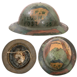 Original U.S. WWI VFW Flushing Post 536 Panel Camouflage-Painted British-Made Mk 1 Doughboy Helmet with Detached Liner