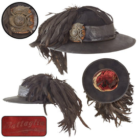Original Italian WWI Extremely Scarce 12th Bersaglieri Regiment Infantry Officer Dress Hat with Capercaillie Feather Plume by Battaglia