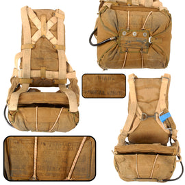 Original U.S. WWII Pioneer Parachute Co. A-SS-24 Seat Parachute Assembly with Inspection Book & Named Markings - Dated 1942