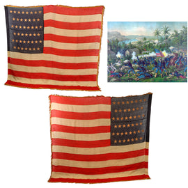 Original U.S. Spanish American War Large 45 Star (1896-1908) Multi-Piece Wool National Flag with Fringe in Army National Colors Style - 70 x 78”
