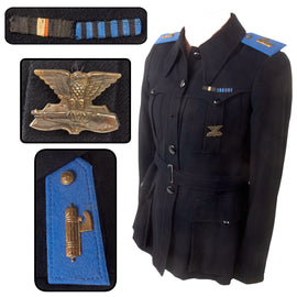 Original Italian WWII MVSN Militia Black Shirt Enlisted Men’s “Sahariana” Uniform with Pocket Cowl & University Militia Officer Badge - Ribbon Bar