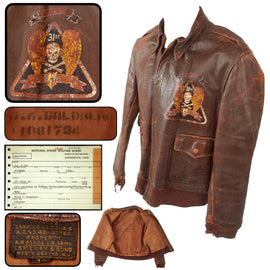 Original U.S. WWII 31st Bomb Squadron Painted A2 Flight Jacket of Staff Sergeant Morris M. Goldberg, Recipient of Air Medal with 5 OLCs