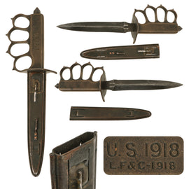 Original U.S. WWI Model 1918 Mark I Trench Knife by L. F. & C. with Matching Steel Scabbard