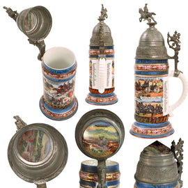 Original Imperial German WWI 5th Royal Bavarian Field Artillery Regiment “King Alfons XIII of Spain” Artillery Beer Stein with Unscrewable Fuze Lid with Prism - Dated 1912-1914