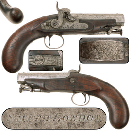 Original Victorian British .63 Caliber Percussion Overcoat Pistol Signed SMITH LONDON with Captured Ramrod and Hammer Safety, Circa 1840