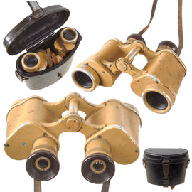 Original German WWII 6x30 Dienstglas Binoculars by Swarovski "cag" with Bakelite Case - Tan Finish & H/6400 Reticle