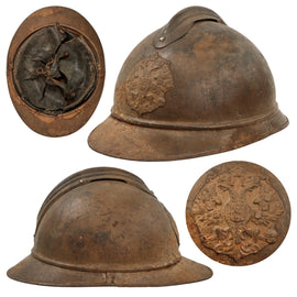 Original Rare Russian WWI 2nd Issue M-1915 French Adrian Helmet with Russian Plate & 1st Pattern Liner