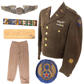 Original U.S. WWII 8th Air Force Pilot Captain’s Ike Uniform with British-Made SSI, Ribbon Bar, & Sterling Pilot Wings