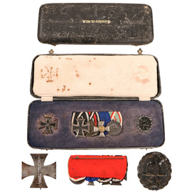 Original Imperial German WWI & WWII Named Cased Medal Set with Iron Cross 1st Class, Four-Place Medal Bar, and Wound Badge - Von Blomberg