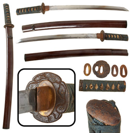 Original 18th Century Edo Period Japanese Ko-Wakizashi Short Sword with False-Length Lacquered Scabbard