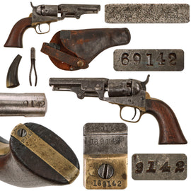 Original U.S. Colt Model 1849 Pocket .31-Caliber Percussion Revolver with 4-Inch Barrel, Period Holster, Bullet Mold, and Powder Horn - 1860 Production - All-Matching Serial No. 169142