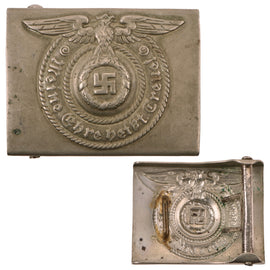Original German Pre-WWII Early SS EM/NCO Nickel-Silver Belt Buckle - Unmarked