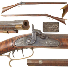 Original U.S. Kentucky Percussion Long Rifle Attributed to J.M. Jennings of Fredericksburg, Virginia with Tiger Figured Full Stock, Set Trigger, and Riddle Lock, Circa 1866-1875