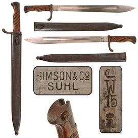 Original German WWI M1898/05 n/A Butcher Bayonet with Excellent Blade & Steel Scabbard by Simson & Co. - Dated 1915