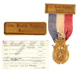 Original U.S. WWI Gold Star Mother’s Pilgrimage Medal for Pilgrimage to Europe - Mrs. Ruth Warren of Kansas - Private Jerry Allen Warren, Died of Pneumonia