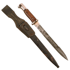Original German WWI Nickel-Plated Seitengewehr M1884/98 II Sawback Bayonet by Gebr. Heller, Marienthal with Scabbard & Frog