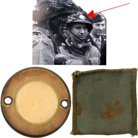 Original U.S. WWII Paratrooper D-Day Normandy Invasion Clip On Luminous Disc Helmet Marker With Original Pouch