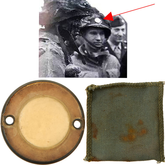 Original U.S. WWII Paratrooper D-Day Normandy Invasion Clip On Luminous Disc Helmet Marker With Original Pouch Original Items