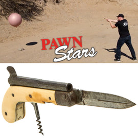 Original French 19th Century .22cal Rimfire Flip-out Knife Pistol with Corkscrew Trigger & Ivory Grips - Circa 1875 - As Seen on History Channel Pawn Stars