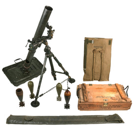 Original U.S. WWII 1945 Dated 81mm Display M1 Mortar System with Bipod, Baseplate, French Brandt Mle 27/31 Tube & Accessories