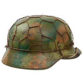 Original German WWII M40 Refurbished Chicken Wire Normandy Camouflage SS Helmet - Stamped EF66