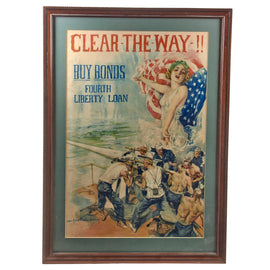 Original U.S. WWI Framed 4th Liberty Loan “Clear the Way!!” Columbia Propaganda Poster by Howard Chandler Christy - 26 x 36 ½”