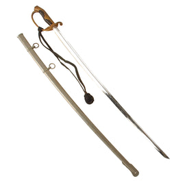 Original Imperial Japanese WWII Army Type 19 Kyu-Gunto Nickel-Plated Company Grade Officer’s Parade Sword with Scabbard & Sword Knot