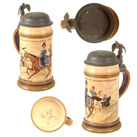 Original Imperial German Pre-WWI Saxony Dragoner-Regiment „König Albert von Sachsen“ (Ostpreußisches) Nr. 10 Lidded Beer Stein by Niettlach - Dated 1895