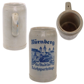 Original German Pre-WWII “Nürnberg die Stadt der Reichsparteitage” “The City of the NSDAP Rallies” Beer Stein - Missing Lid