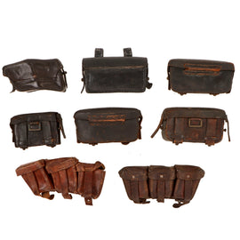 Original Imperial German & Bulgarian Contract Pre-WWI to WWI Leather Rifle Ammunition Pouch Collection - Lot of 8