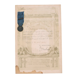Original Italian Pre-WWII 1936 East Africa Campaign Medal with Roman Gladius and Named Award Certificate Bearing Mussolini Signature