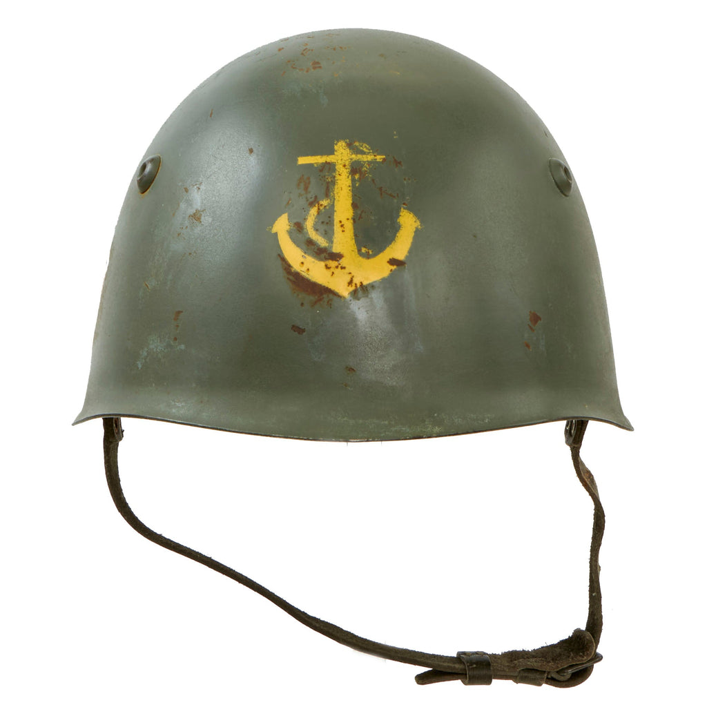 Original WWII Italian M33 Helmet marked with Replicated San Marco Marines Insignia - stamped M61 Original Items