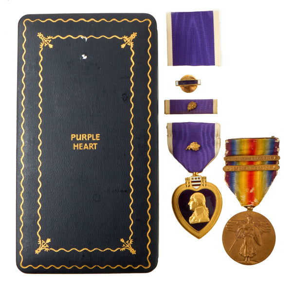 米軍勲章 Purple Heart 箱付4点セット Original U.S. WWI US Army Name Engraved Purple Heart Medal Set and
