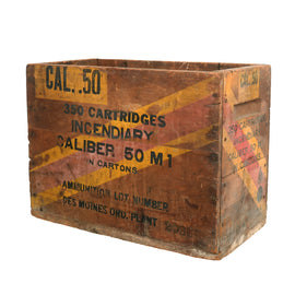 Original U.S. WWII Small Arms .50cal Incendiary M1 Ball 350 Cartridge Model 1917 Wooden Ammunition Crate