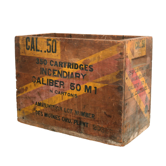 Original U.S. WWII Small Arms .50cal Incendiary M1 Ball 350 Cartridge Model 1917 Wooden Ammunition Crate Original Items