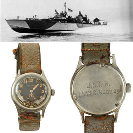 Original U.S. WWII D-Day Motor Torpedo Boat PT-505 Commander Lieutenant William C. Godfrey Name Engraved Girard Perregaux Seahawk Wrist Watch