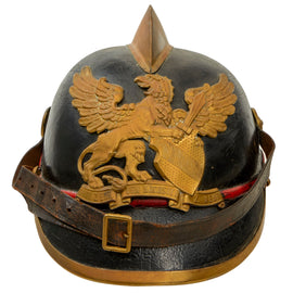 Original Imperial German WWI Grand Duchy of Baden Fire Brigade Leather Pickelhaube Style Helmet