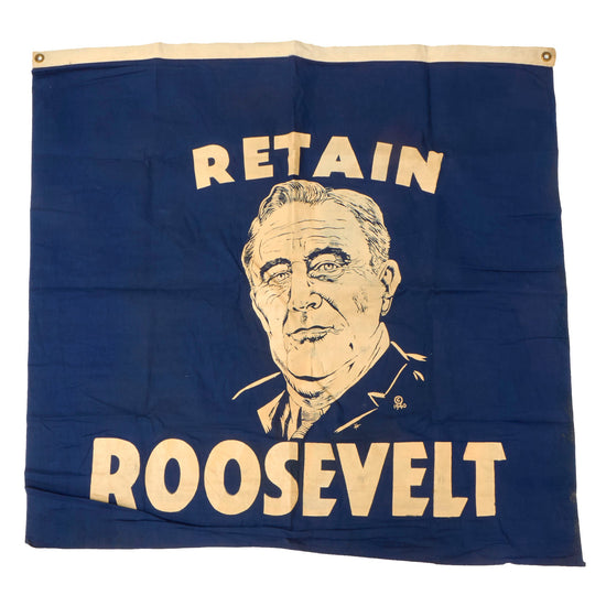 Original U.S. “Retain Roosevelt” 1940 36” x 35” Presidential Election Flag - Nominees Franklin D. Roosevelt & Wendell Willkie Original Items