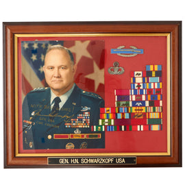 Original U.S. General U.S. Army Norman Schwarzkopf Jr. Signed Photograph with Personal Combat Infantry Badge and Master Jump Wings - 16 ½” 13 ½”