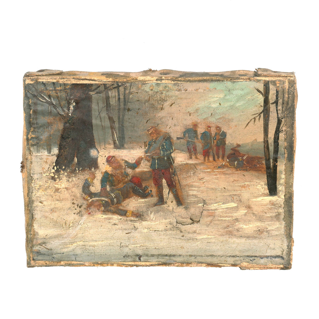 Original French Crimean War Era (1853-1856) Impressionism Style Textured Artwork on Canvas of French Soldiers Dressed In the Standard Blue Coatee and Pantalon Rouge Red Trousers - 5 ¾” x 4 ¼” Original Items