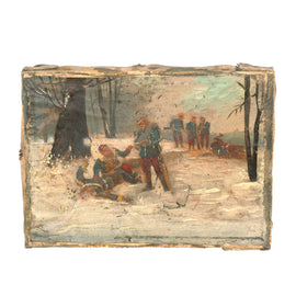 Original French Crimean War Era (1853-1856) Impressionism Style Textured Artwork on Canvas of French Soldiers Dressed In the Standard Blue Coatee and Pantalon Rouge Red Trousers - 5 ¾” x 4 ¼”