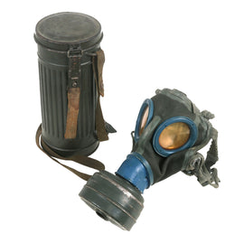 Original German WWII Named M30 3rd Model Size 2 Gas Mask with Fe 41 Filter and Canister by Auer-Gesellschaft AG, Werk Oranienburg - Dated 1943