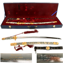 Original Cased Ceremonial Sword Presented by South Korean President Chun Doo-hwan to Maj. Gen. James H. Johnson, Commander 2nd ID circa 1983