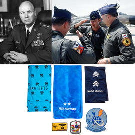 Original U.S. Air Force Vietnam War Major General Fred Haeffner Theater Made Pilot Flying Scarves and In-Country Made Squadron Patches - Credited With MiG-17 Kill In Vietnam