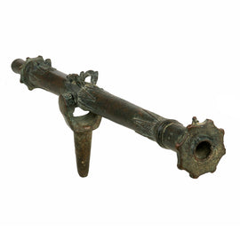 Original 19th Century Ornate Bronze Lantaka Swivel Cannon Barrel from the East Indies with Dolphin Ornaments - Circa 1800-1820