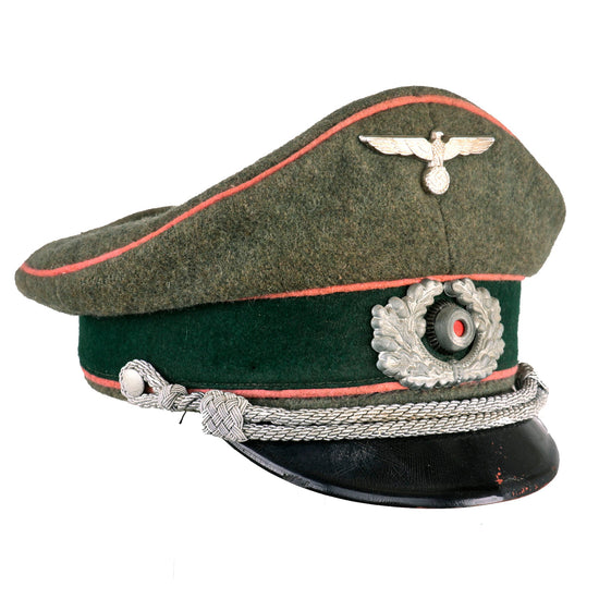 Original German WWII Heer Panzer Armored Corps Officers Schirmmütze Visor Crush Cap with Metal Insignia Original Items