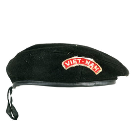 Original U.S. Vietnam War Locally Made Black Beret in size 59cm with VIET-NAM Insignia by Phước Thành of Saigon - Correct Foil Label